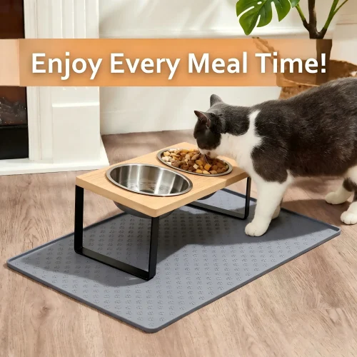 Elevated Tilted Pet Bowls with Wooden Stand