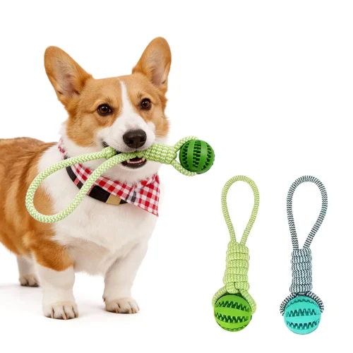 Cotton Rope Tug Toy with Treat Dispensing Ball